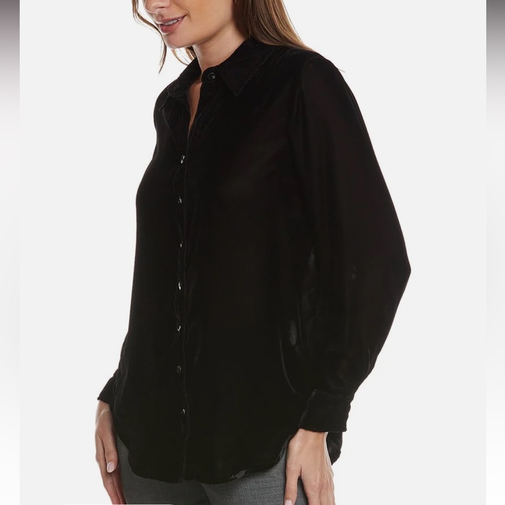FINLEY Black Long Sleeved Velvet Button Down